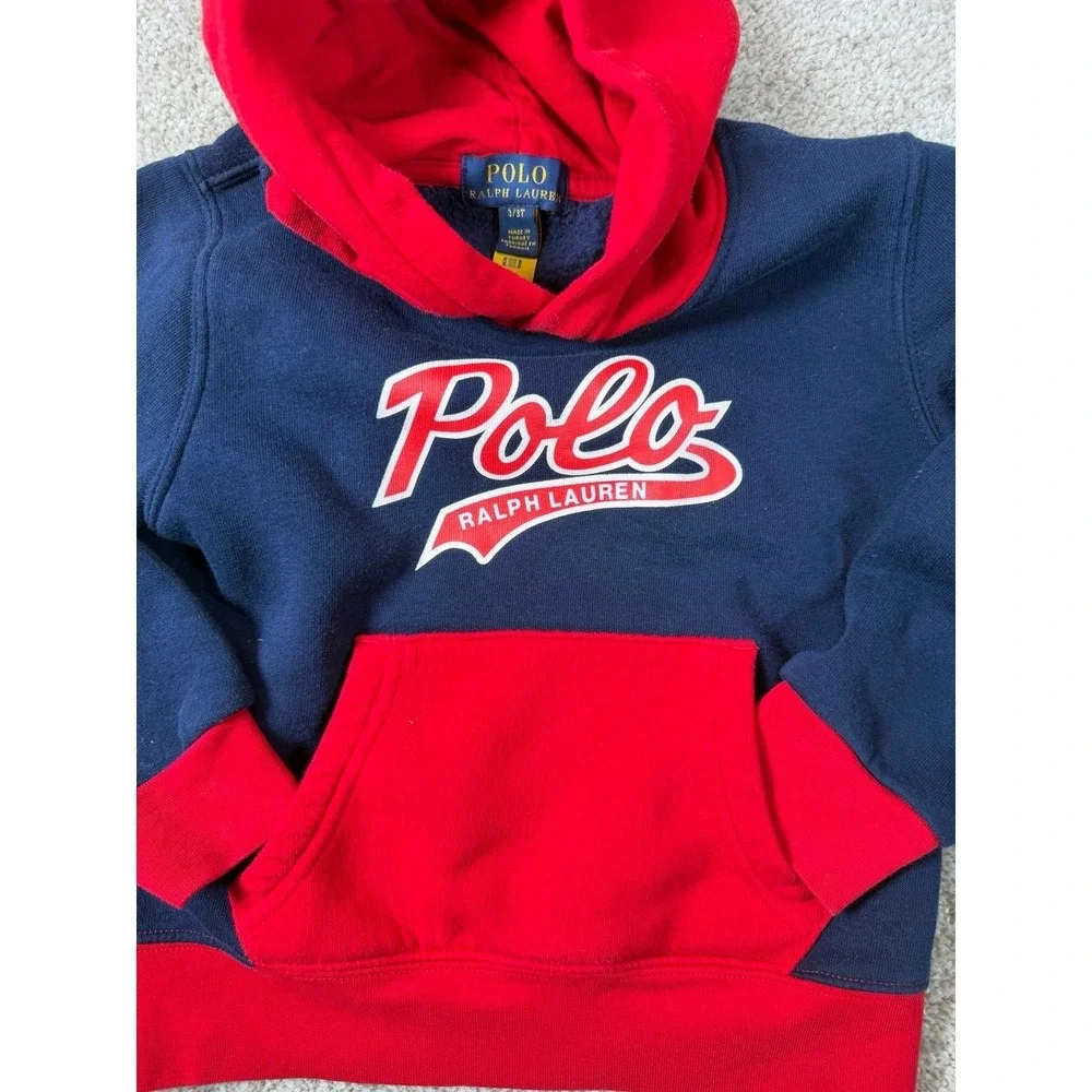 Polo Ralph Lauren Kids Navy Red Logo Hoodie Sweatshirt Size 3T‎